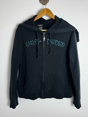 Y2K Harley Davidson Zip Hoodie Waffle Hood Biker Girl XL